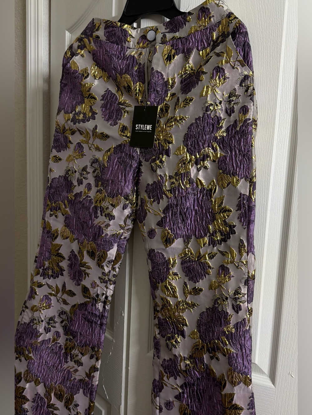 STYLEWE Purple and Gold Floral Dress Pants for Kids
